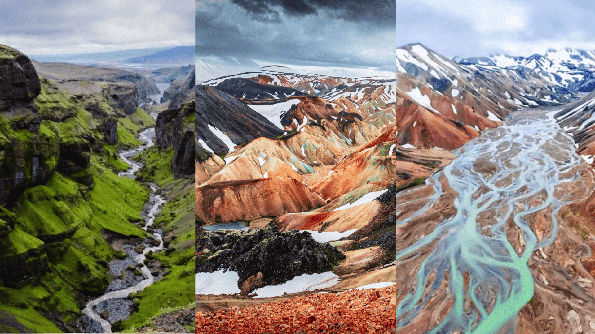 colorful mountains in iceland under a cloudy sky